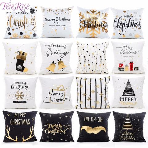 Cotton Linen Merry Christmas Cover Cushion Christmas Decor for Home Happy New Year - Fixshope