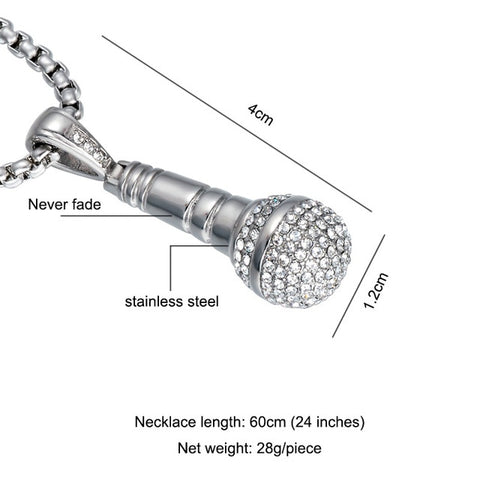 Hip Hop Iced Out Bling Microphone Pendant Necklace - Fixshope
