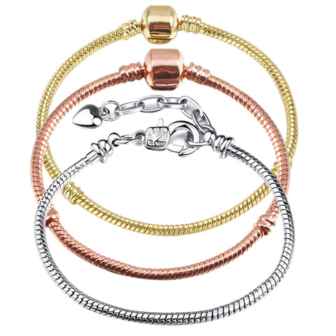 Silver Plated Snake Chain DIY Charm Bracelet & Bangle - Fixshope
