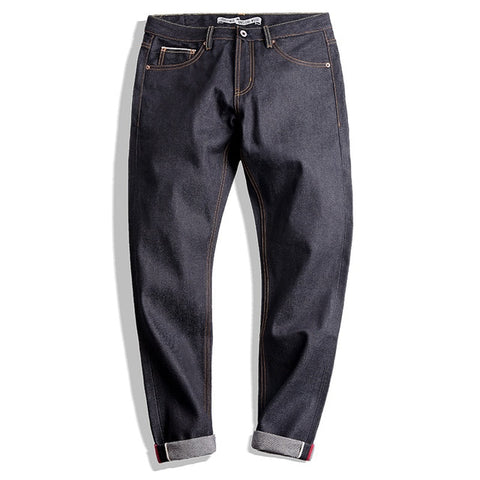 Men’s Vintage Slim Fit Straight Leg Indigo Raw Selvage Denim Jeans - Fixshope